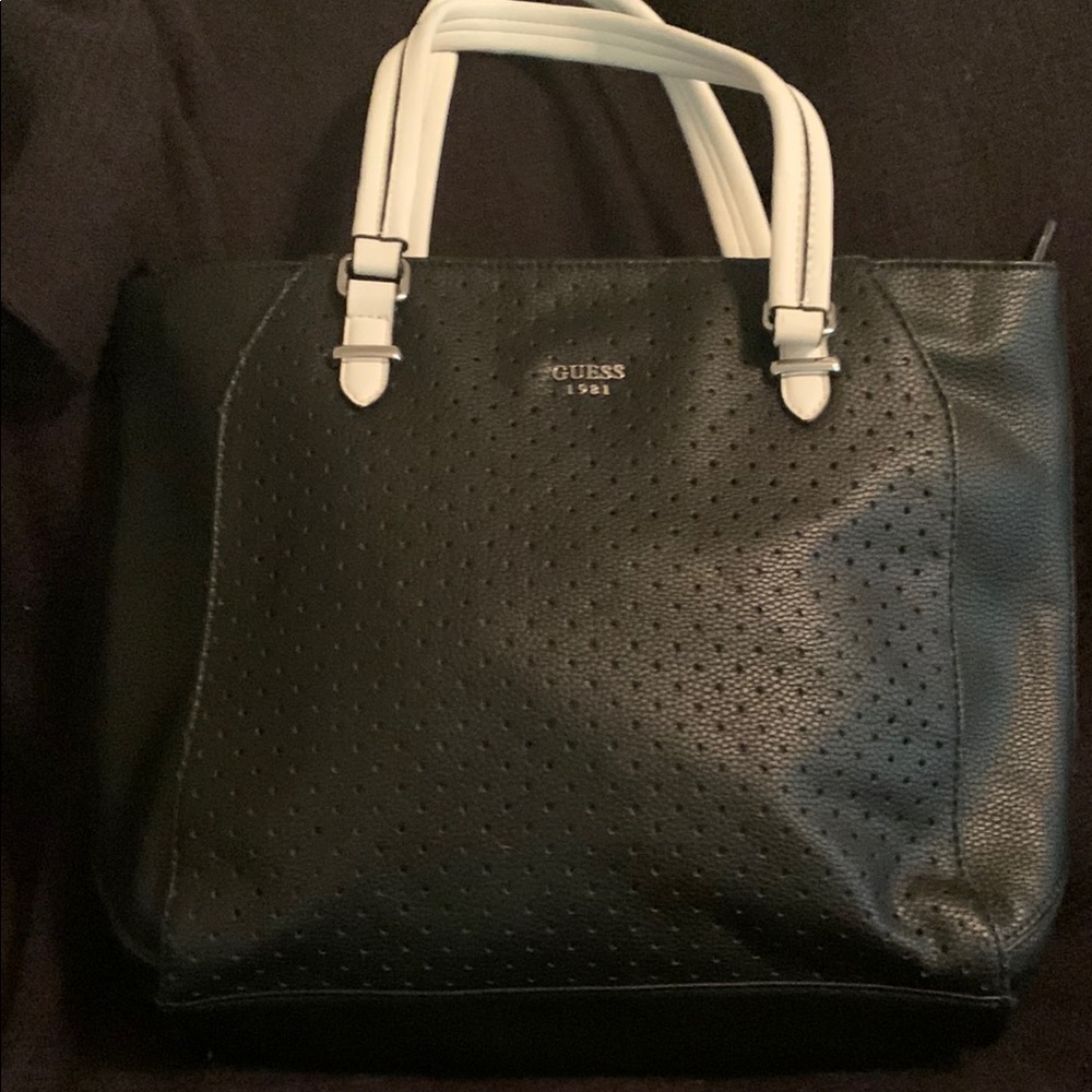 Guess Black and White Tote Bag with Monogram Design